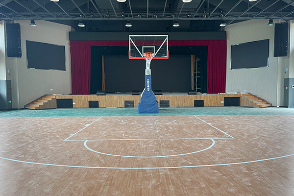 四川眉山学校茄子短视频污双10寸线阵音响成功应用多功能体育馆